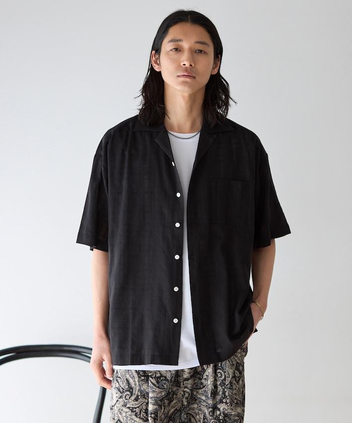 多比織寬鬆版開領短袖襯衫