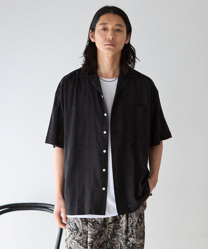 多比織寬鬆版開領短袖襯衫