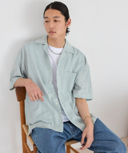 多比織寬鬆版開領短袖襯衫