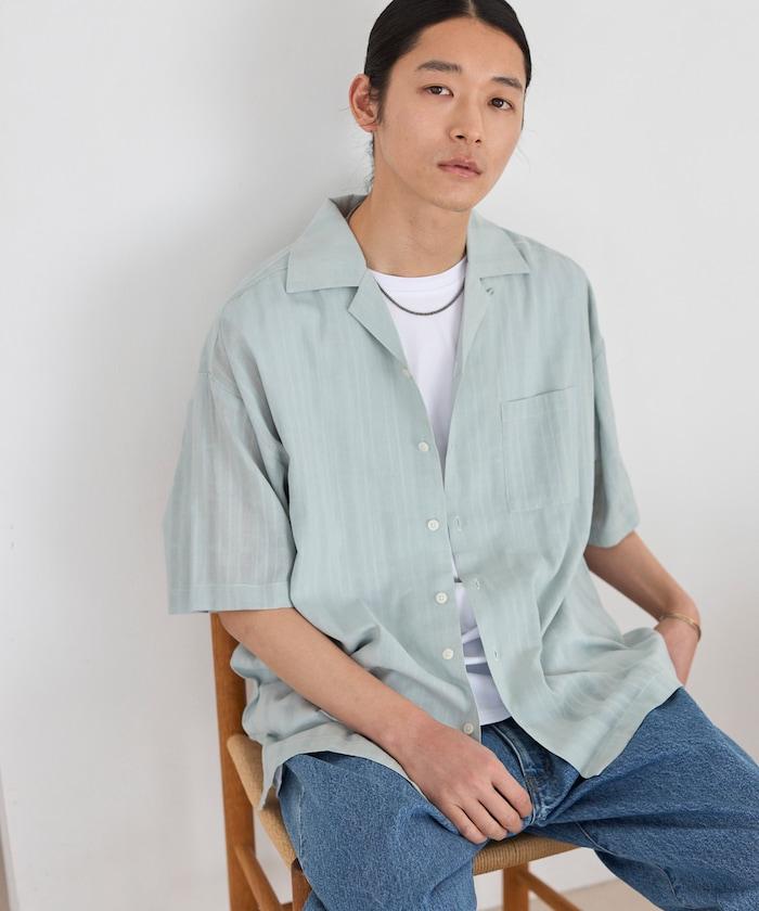 多比織寬鬆版開領短袖襯衫