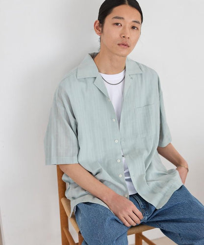 多比織寬鬆版開領短袖襯衫