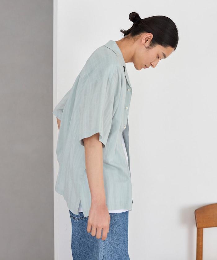 多比織寬鬆版開領短袖襯衫