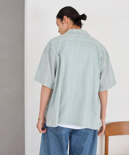 多比織寬鬆版開領短袖襯衫