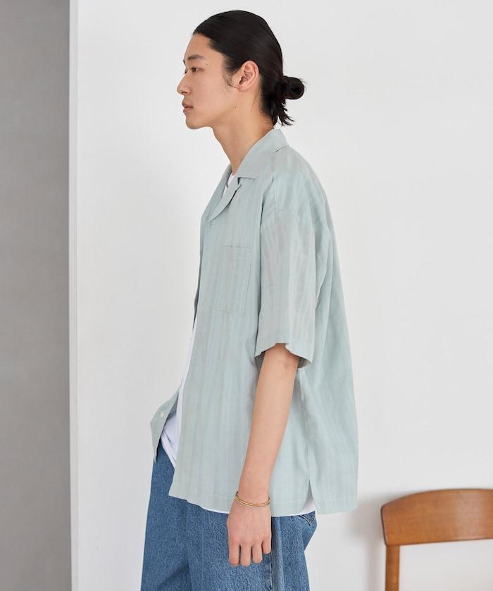 多比織寬鬆版開領短袖襯衫