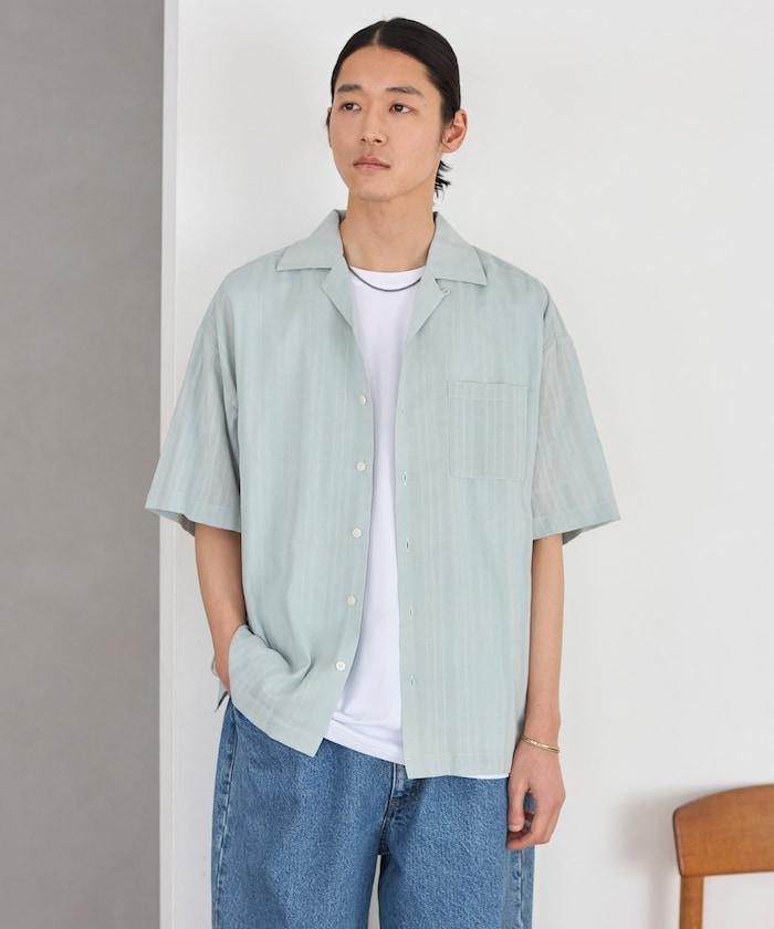 多比織寬鬆版開領短袖襯衫