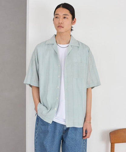 多比織寬鬆版開領短袖襯衫