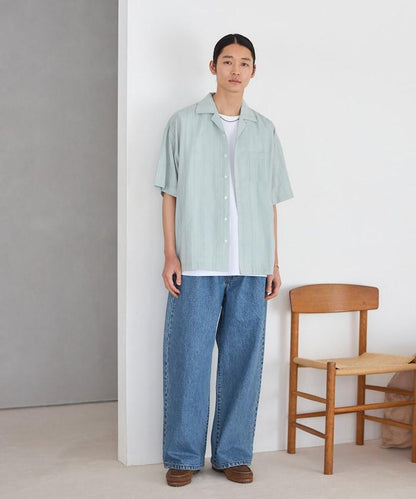 多比織寬鬆版開領短袖襯衫