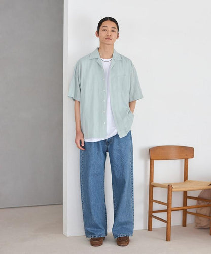 多比織寬鬆版開領短袖襯衫