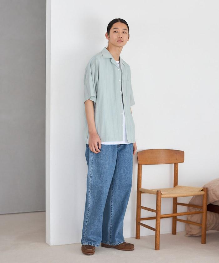 多比織寬鬆版開領短袖襯衫