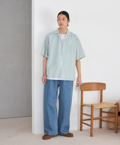 多比織寬鬆版開領短袖襯衫