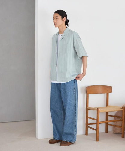 多比織寬鬆版開領短袖襯衫