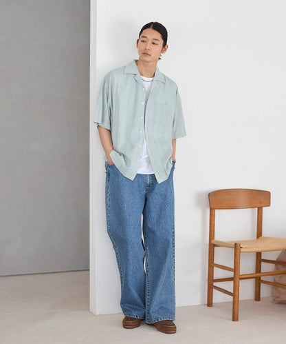 多比織寬鬆版開領短袖襯衫