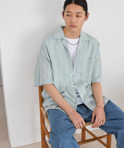 多比織寬鬆版開領短袖襯衫