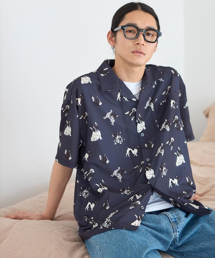 網眼材質 ＋ 寬鬆廓形 ＋ 滿版圖案設計 ＋ 開襟 ＋ 短袖襯衫 最終商品名： 網眼寬鬆廓形滿版圖案開襟短袖襯衫