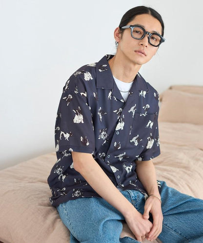 網眼材質 ＋ 寬鬆廓形 ＋ 滿版圖案設計 ＋ 開襟 ＋ 短袖襯衫 最終商品名： 網眼寬鬆廓形滿版圖案開襟短袖襯衫