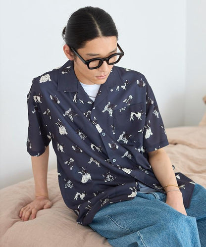 網眼材質 ＋ 寬鬆廓形 ＋ 滿版圖案設計 ＋ 開襟 ＋ 短袖襯衫 最終商品名： 網眼寬鬆廓形滿版圖案開襟短袖襯衫