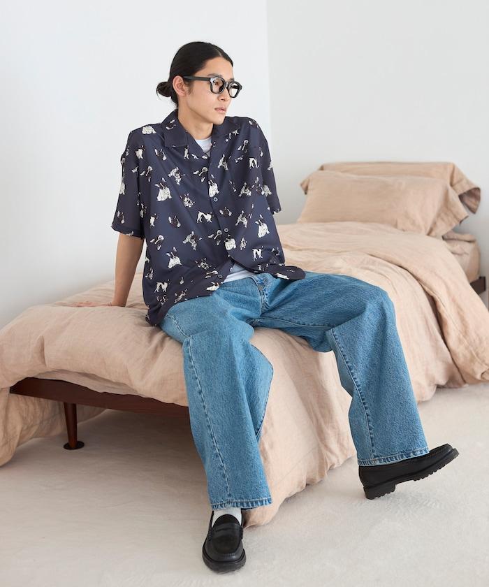 網眼材質 ＋ 寬鬆廓形 ＋ 滿版圖案設計 ＋ 開襟 ＋ 短袖襯衫 最終商品名： 網眼寬鬆廓形滿版圖案開襟短袖襯衫