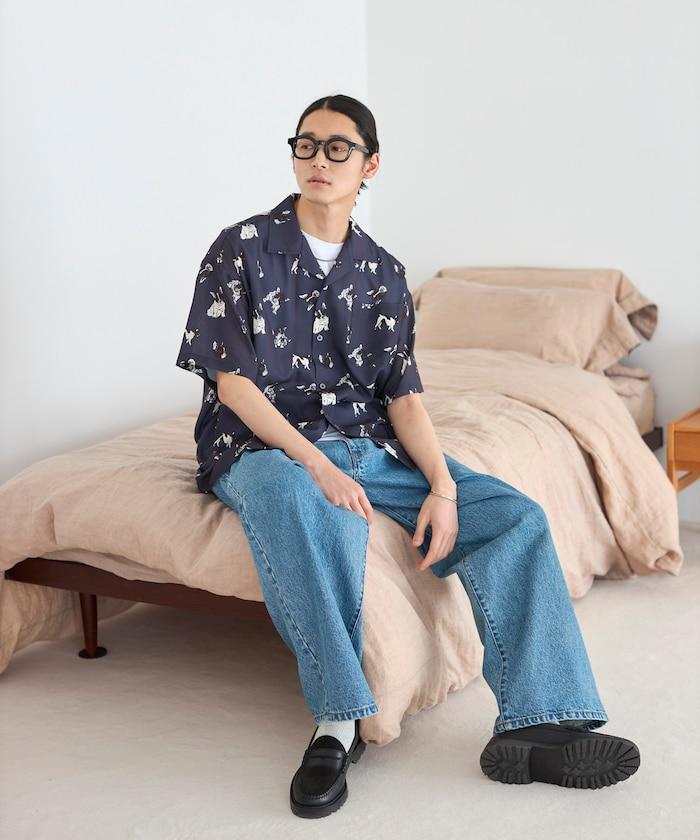 網眼材質 ＋ 寬鬆廓形 ＋ 滿版圖案設計 ＋ 開襟 ＋ 短袖襯衫 最終商品名： 網眼寬鬆廓形滿版圖案開襟短袖襯衫