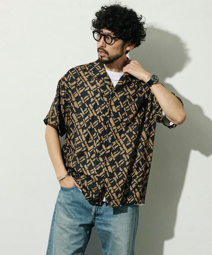 網眼材質 ＋ 寬鬆廓形 ＋ 滿版圖案設計 ＋ 開襟 ＋ 短袖襯衫 最終商品名： 網眼寬鬆廓形滿版圖案開襟短袖襯衫