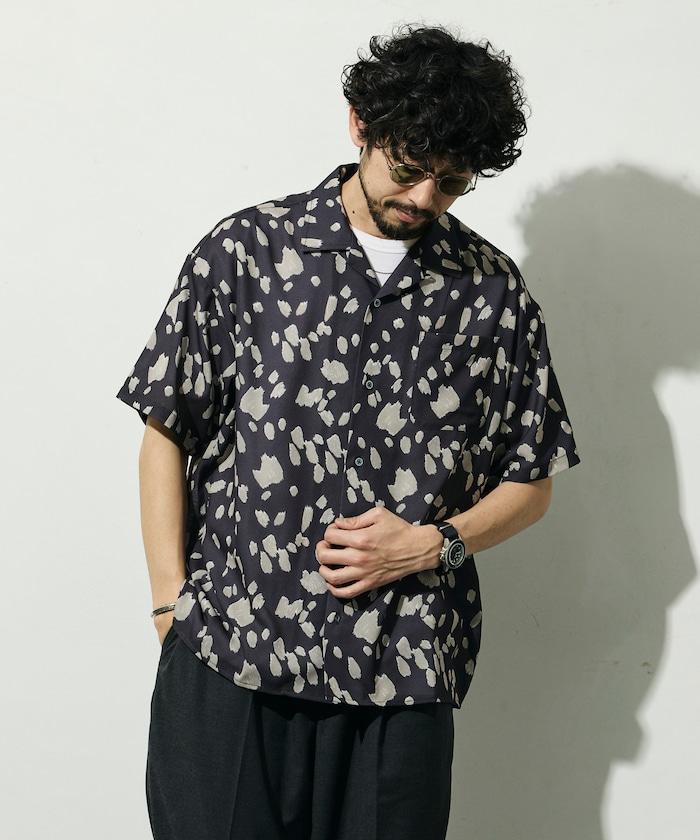 網眼材質 ＋ 寬鬆廓形 ＋ 滿版圖案設計 ＋ 開襟 ＋ 短袖襯衫 最終商品名： 網眼寬鬆廓形滿版圖案開襟短袖襯衫