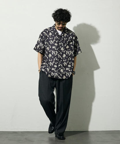 網眼材質 ＋ 寬鬆廓形 ＋ 滿版圖案設計 ＋ 開襟 ＋ 短袖襯衫 最終商品名： 網眼寬鬆廓形滿版圖案開襟短袖襯衫