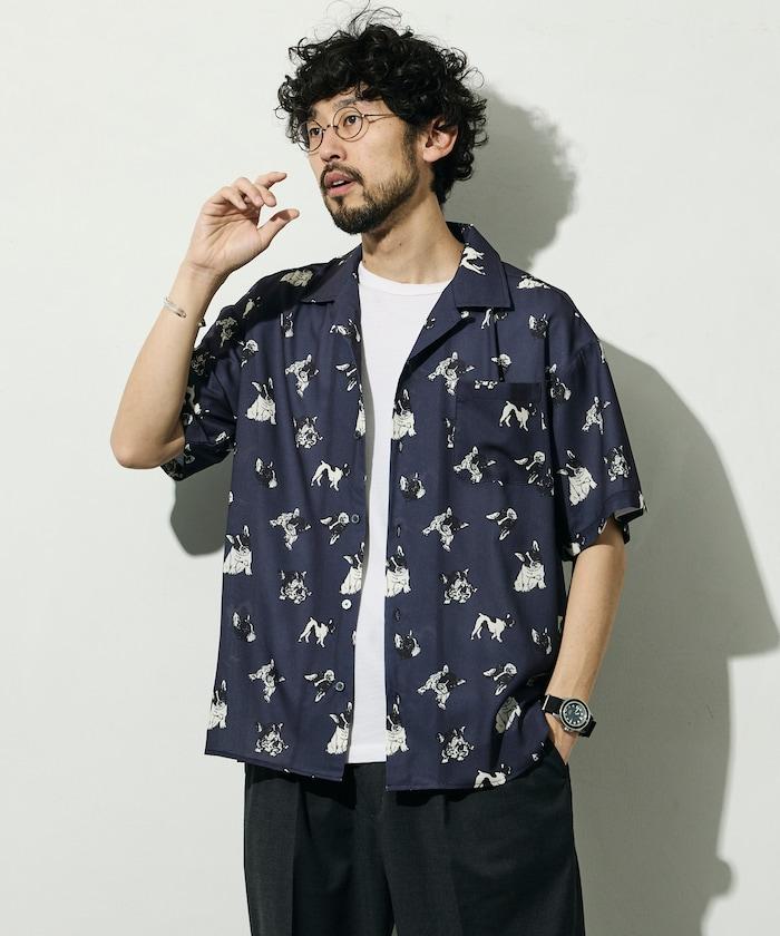 網眼材質 ＋ 寬鬆廓形 ＋ 滿版圖案設計 ＋ 開襟 ＋ 短袖襯衫 最終商品名： 網眼寬鬆廓形滿版圖案開襟短袖襯衫