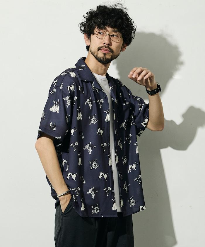 網眼材質 ＋ 寬鬆廓形 ＋ 滿版圖案設計 ＋ 開襟 ＋ 短袖襯衫 最終商品名： 網眼寬鬆廓形滿版圖案開襟短袖襯衫