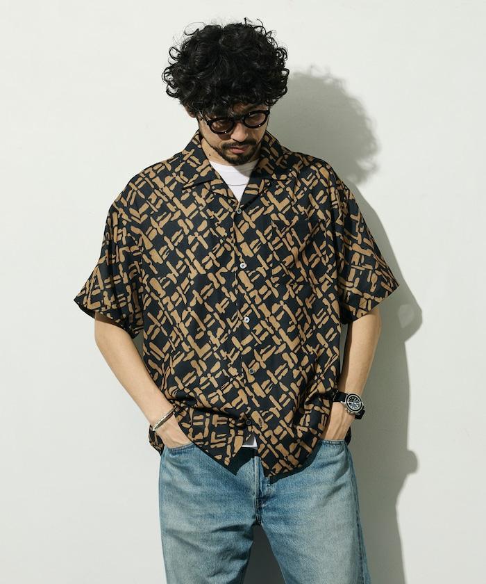 網眼材質 ＋ 寬鬆廓形 ＋ 滿版圖案設計 ＋ 開襟 ＋ 短袖襯衫 最終商品名： 網眼寬鬆廓形滿版圖案開襟短袖襯衫