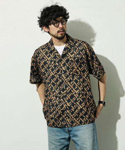 網眼材質 ＋ 寬鬆廓形 ＋ 滿版圖案設計 ＋ 開襟 ＋ 短袖襯衫 最終商品名： 網眼寬鬆廓形滿版圖案開襟短袖襯衫