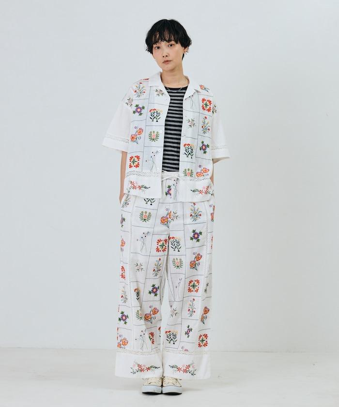 拼接花朵刺繡 褲子
