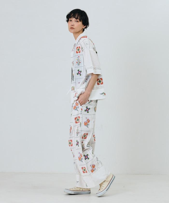 拼接花朵刺繡 褲子