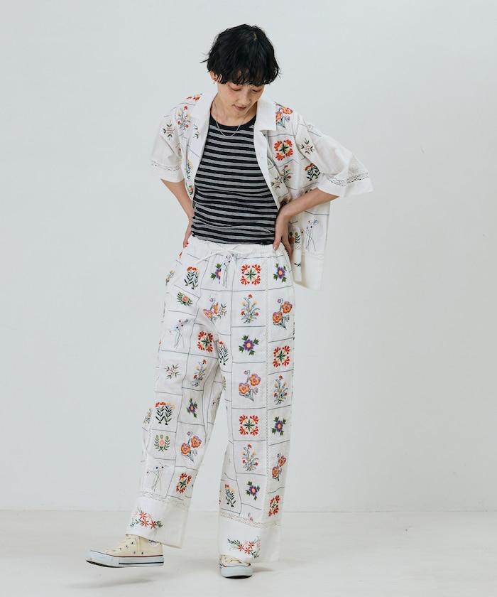 拼接花朵刺繡 褲子