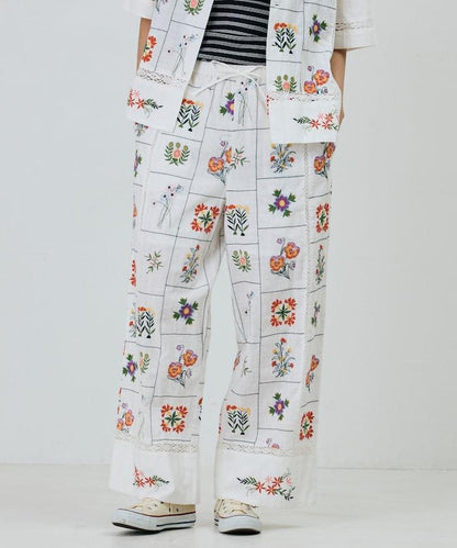 拼接花朵刺繡 褲子