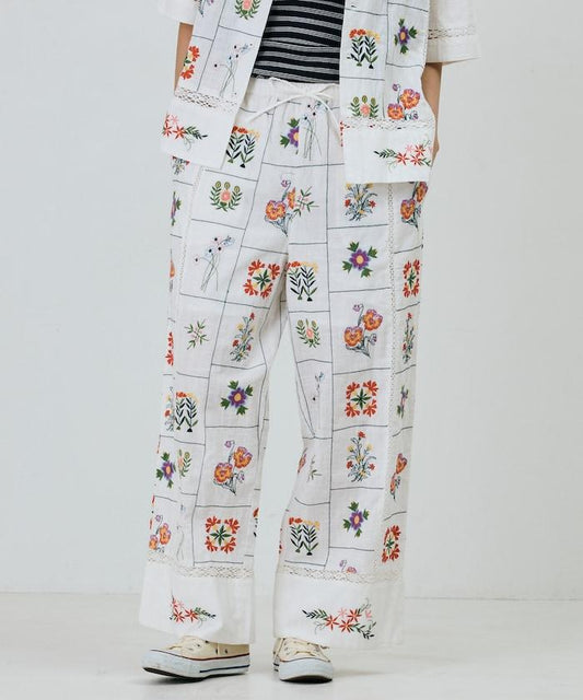 拼接花朵刺繡 褲子