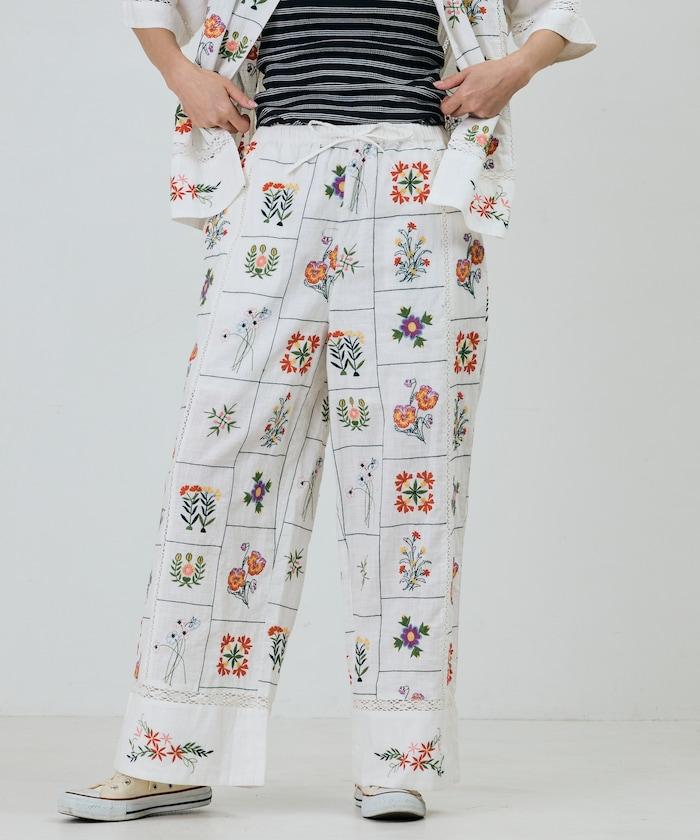 拼接花朵刺繡 褲子