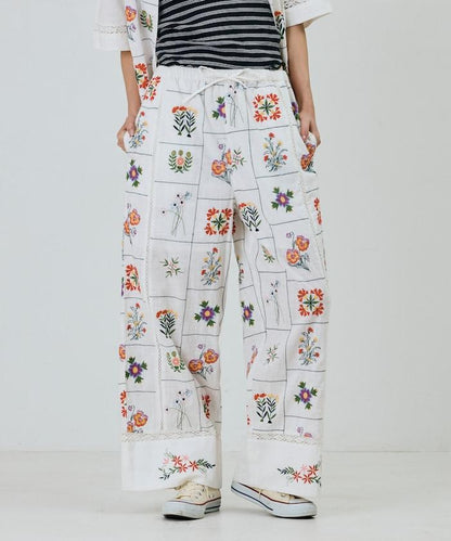 拼接花朵刺繡 褲子