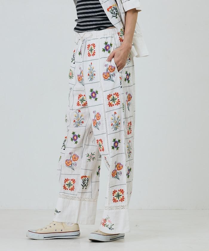 拼接花朵刺繡 褲子