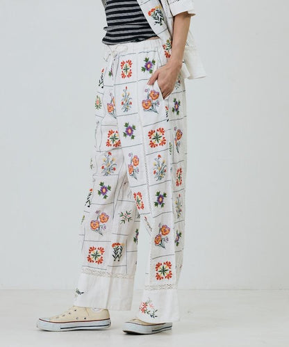 拼接花朵刺繡 褲子