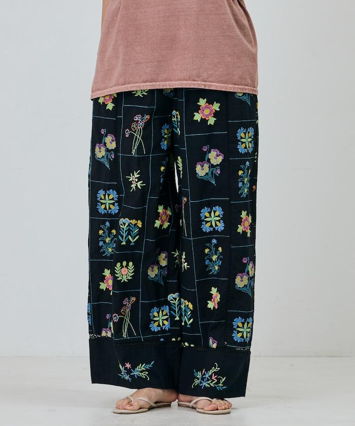 拼接花朵刺繡 褲子