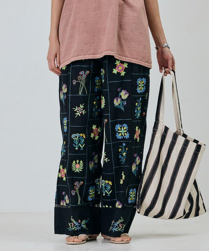 拼接花朵刺繡 褲子