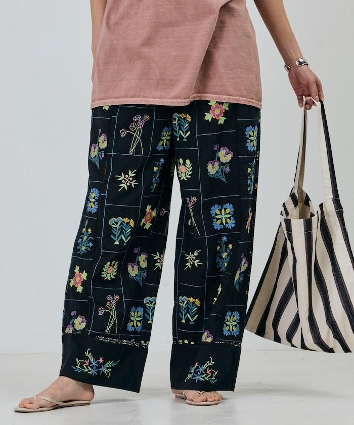 拼接花朵刺繡 褲子