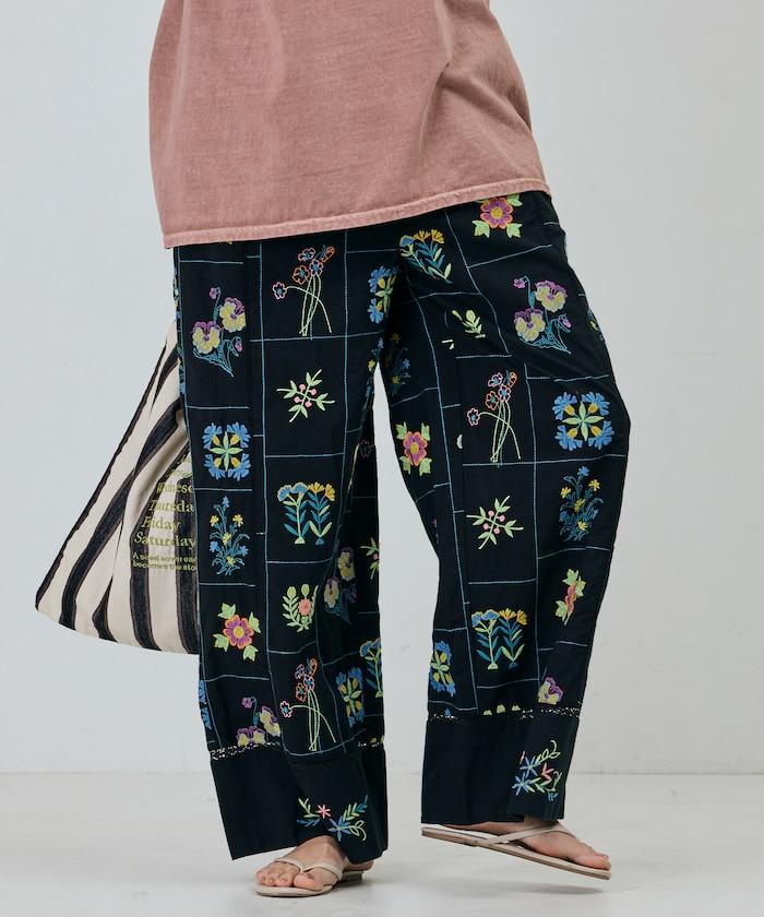 拼接花朵刺繡 褲子