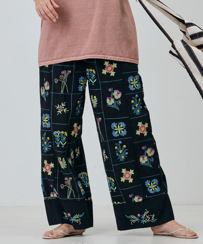 拼接花朵刺繡 褲子