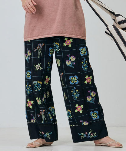 拼接花朵刺繡 褲子