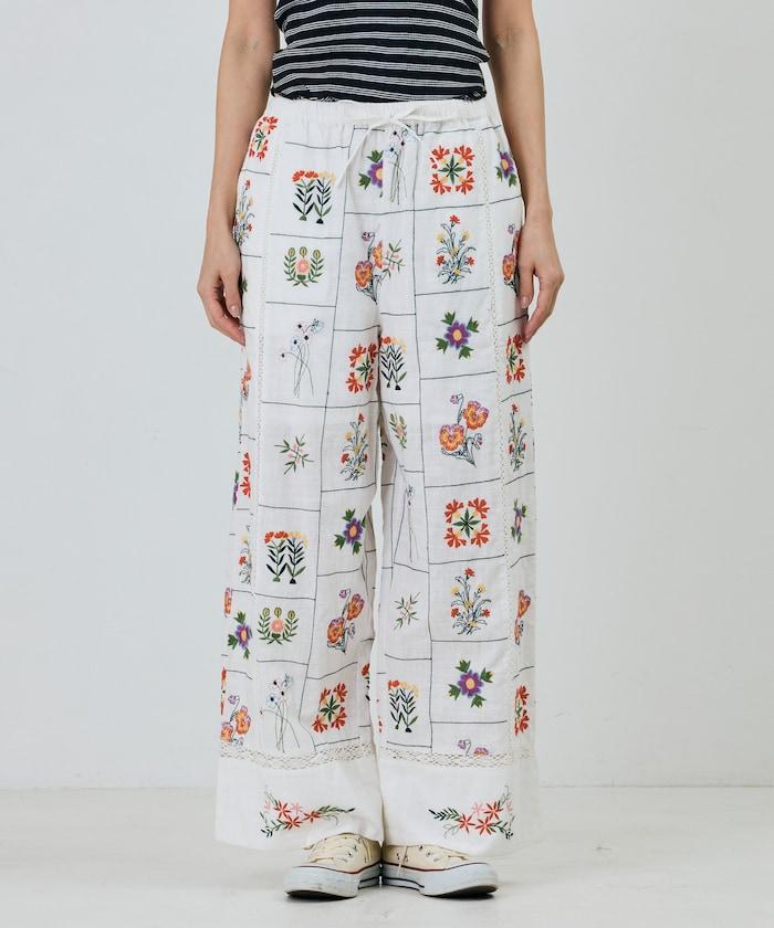 拼接花朵刺繡 褲子