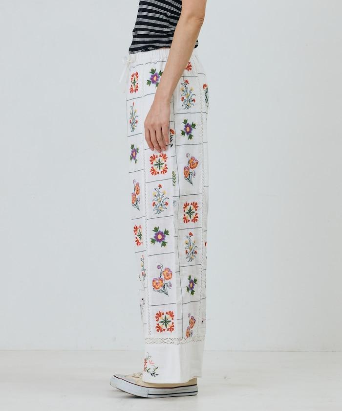 拼接花朵刺繡 褲子