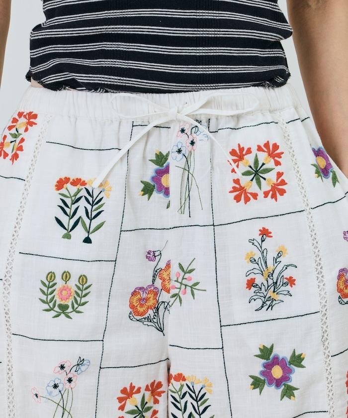 拼接花朵刺繡 褲子