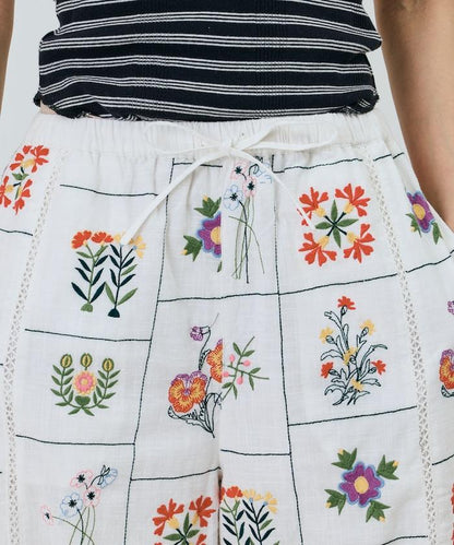 拼接花朵刺繡 褲子