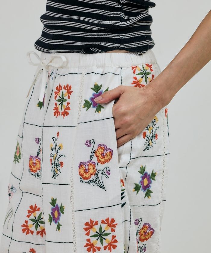 拼接花朵刺繡 褲子