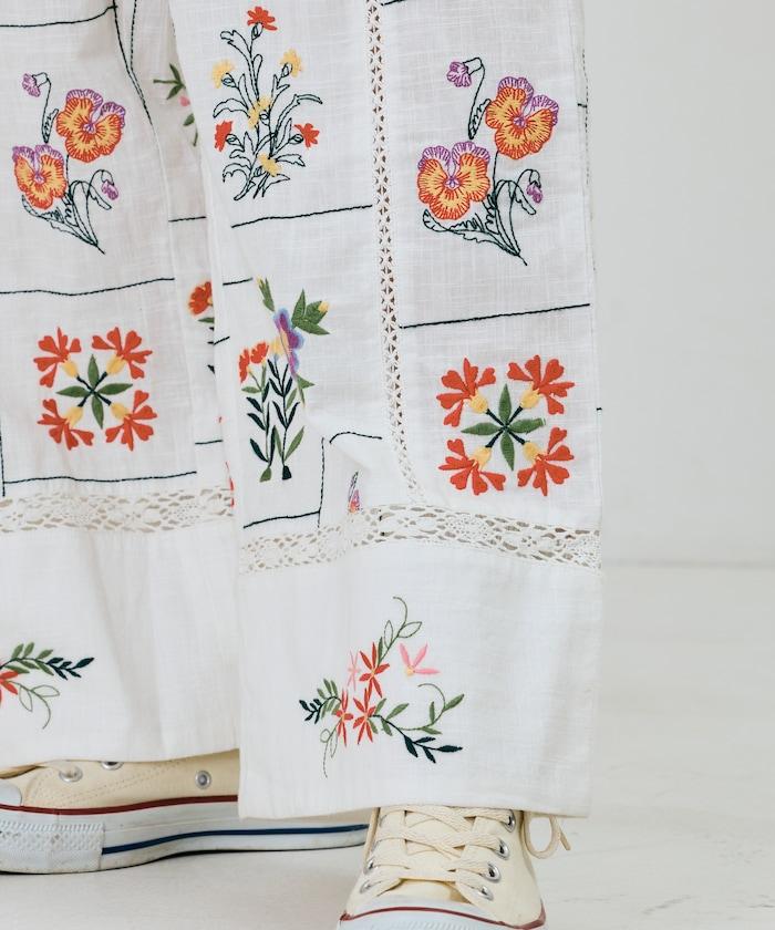 拼接花朵刺繡 褲子
